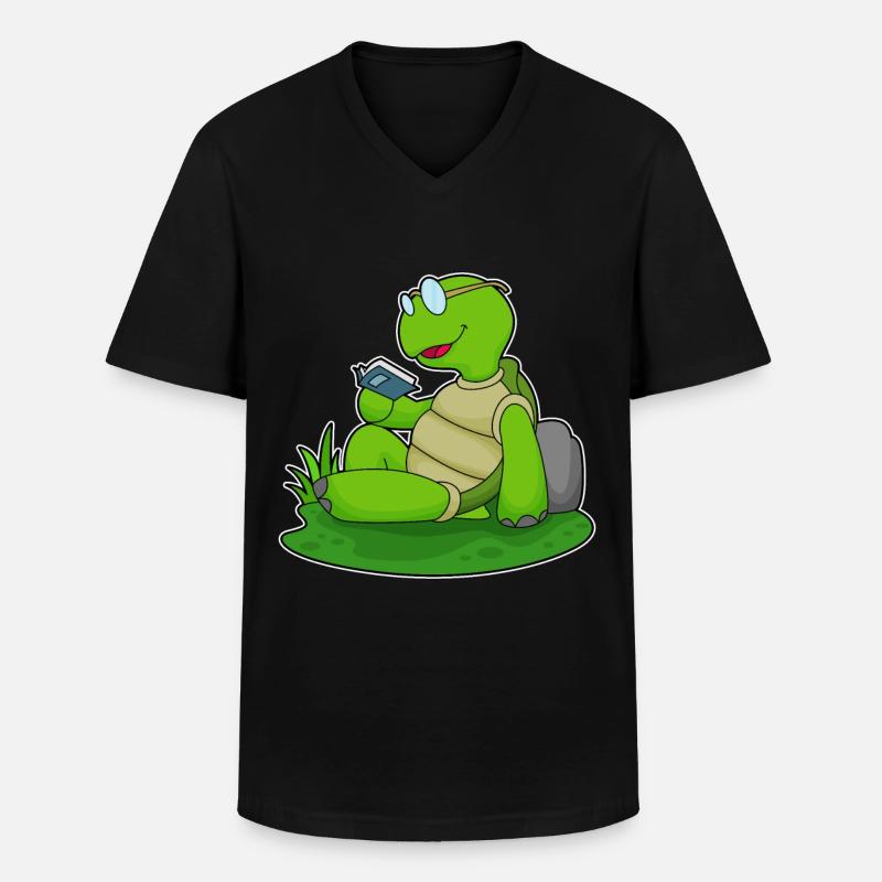 Turtle Read Book - Men's V-Neck T-Shirt - black