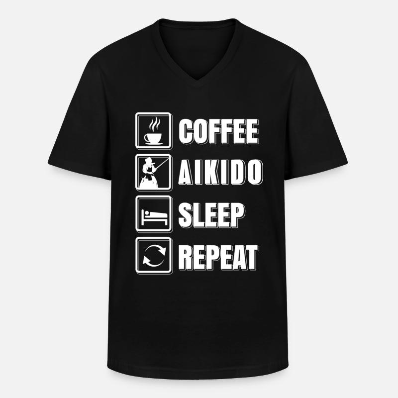 Coffee Aikido Sleep repeat - Männer-T-Shirt mit V-Ausschnitt - Schwarz