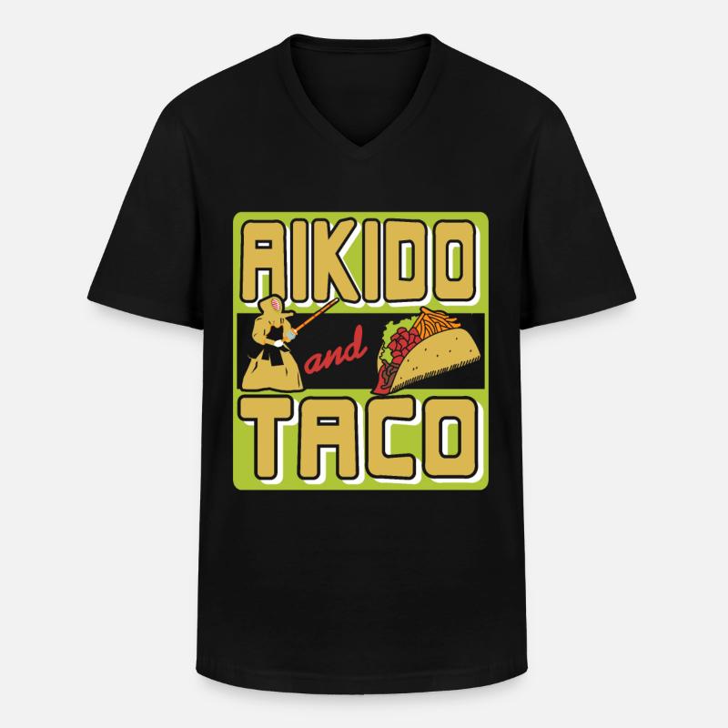 Aikido and Taco - Männer-T-Shirt mit V-Ausschnitt - Schwarz