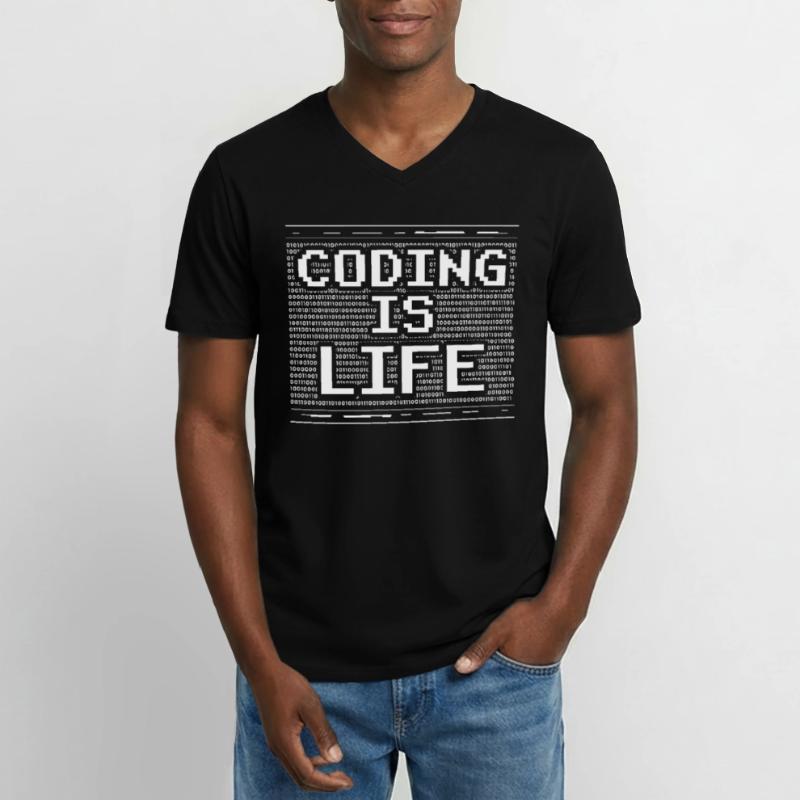 Coding is Life Coder Code Programmer T-shirt col V Homme
