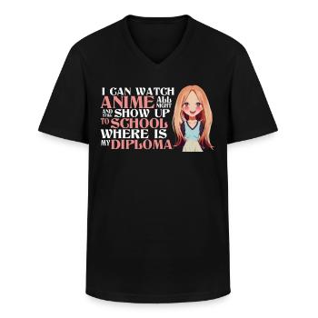 Ich kann Anime die ganze Nacht ansehen und immer n - Männer-T-Shirt mit V-Ausschnitt - Schwarz - Vorne - AI Model Male 178 dark (178cm)