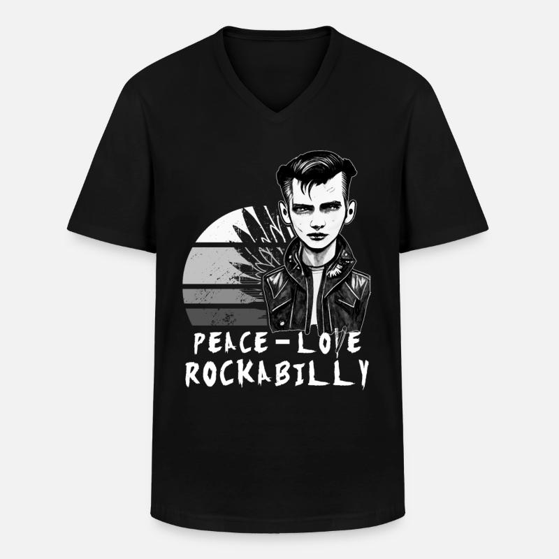 Friedensliebe Rockabilly Retro Psychobilly Greaser - Männer-T-Shirt mit V-Ausschnitt - Schwarz