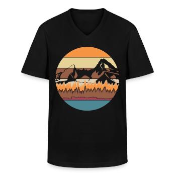 Watzmann Wandern Retro Watzmannmassiv - Männer-T-Shirt mit V-Ausschnitt - Schwarz - Vorne - AI Model Male 178 dark (178cm)