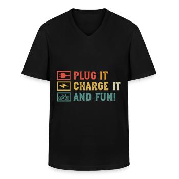 Plug it in, charge it and make - Men's V-Neck T-Shirt - black - Front - AI Model Male 178 dark (178cm)