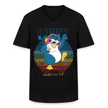 Linux Party Sudo Root Geek Admin Penguin Nerd Prog - Men's V-Neck T-Shirt - black - Front - AI Model Male 178 dark (178cm)