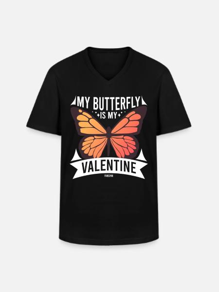 Mon papillon est mon Valentin - T-shirt col V Homme - noir
