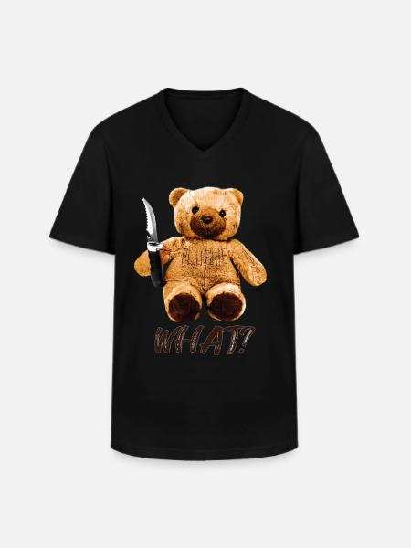 Funny teddy bear with knife what? Murderous teddy bear - Men's V-Neck T-Shirt - black