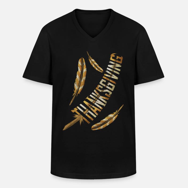 Big Brown Turkey Feathers Thanksgiving - Männer-T-Shirt mit V-Ausschnitt - Schwarz