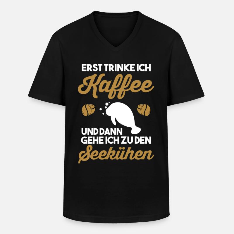 Meerkuh Kaffee Seekuh - Männer-T-Shirt mit V-Ausschnitt - Schwarz