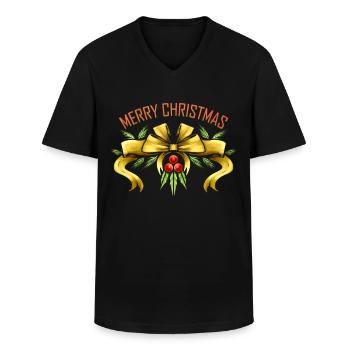 Ribbon Mistletoe Merry Christmas - Men's V-Neck T-Shirt - black - Front - AI Model Male 178 dark (178cm)