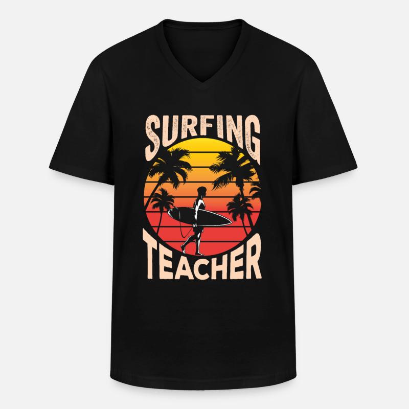 Surflehrer Surfbrett Surfing Surfen Surfer - Männer-T-Shirt mit V-Ausschnitt - Schwarz