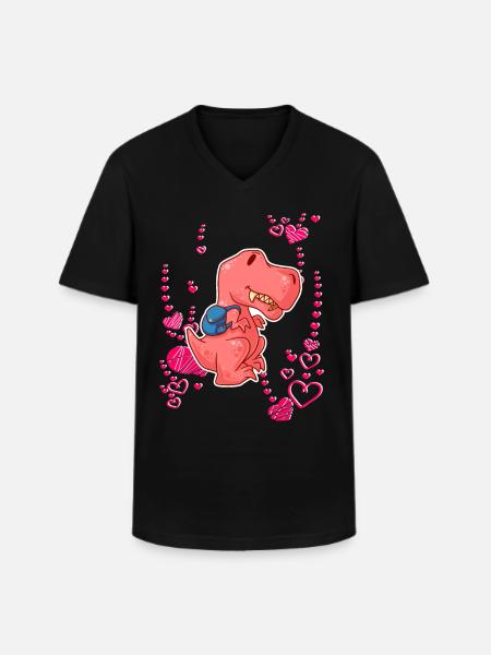 T-Rex Liebe Herzen Schulkind - Männer-T-Shirt mit V-Ausschnitt - Schwarz