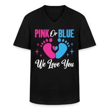 Rose ou bleu Nous t’aimons Bébé Sexe Révéler - T-shirt col V Homme - noir - Devant - AI Model Male 178 dark (178cm)