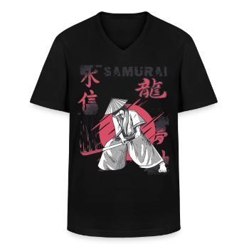 Samurai Katana Sword Bloodstain Japanese War - Men's V-Neck T-Shirt - black - Front - AI Model Male 178 dark (178cm)