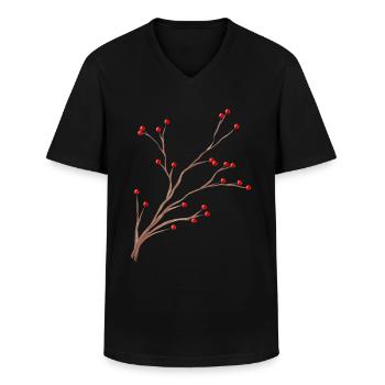 Branche de brumes aux fruits rouges pour Noël - T-shirt col V Homme - noir - Devant - AI Model Male 178 dark (178cm)