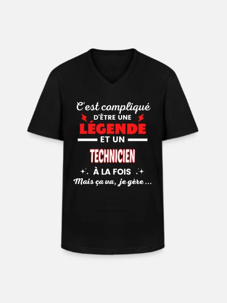 C'est compliqué phrase drôle TECHNICIEN - T-shirt col V Homme - noir