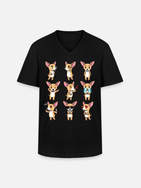 Chiweenie Dog Emoticon - Men's V-Neck T-Shirt - black
