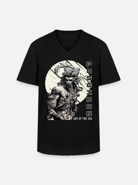 Havets Gud Poseidon Oldgræsk mytologi - Klassisk herre T-shirt med V-udskæring - sort