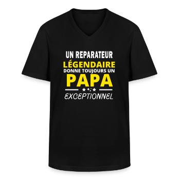 REPARATEUR légendaire drôle papa exceptionnel - T-shirt col V Homme - noir - Devant - AI Model Male 178 dark (178cm)