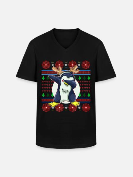 Ugly Christmas Sweater Tshirt Christmas Penguin - Men's V-Neck T-Shirt - black