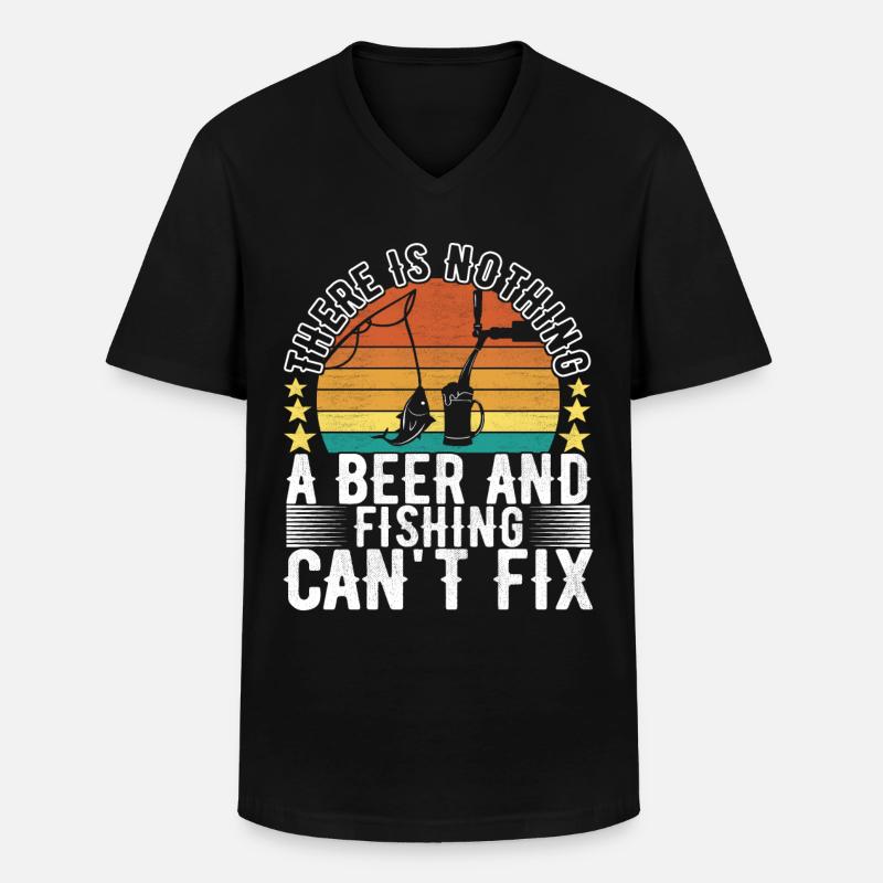 Fischen Bier Angler - Männer-T-Shirt mit V-Ausschnitt - Schwarz