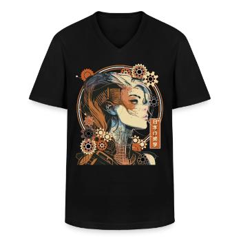 Steampunk Anime Girl Cyber Punk Aesthetic - Männer-T-Shirt mit V-Ausschnitt - Schwarz - Vorne - AI Model Male 178 dark (178cm)