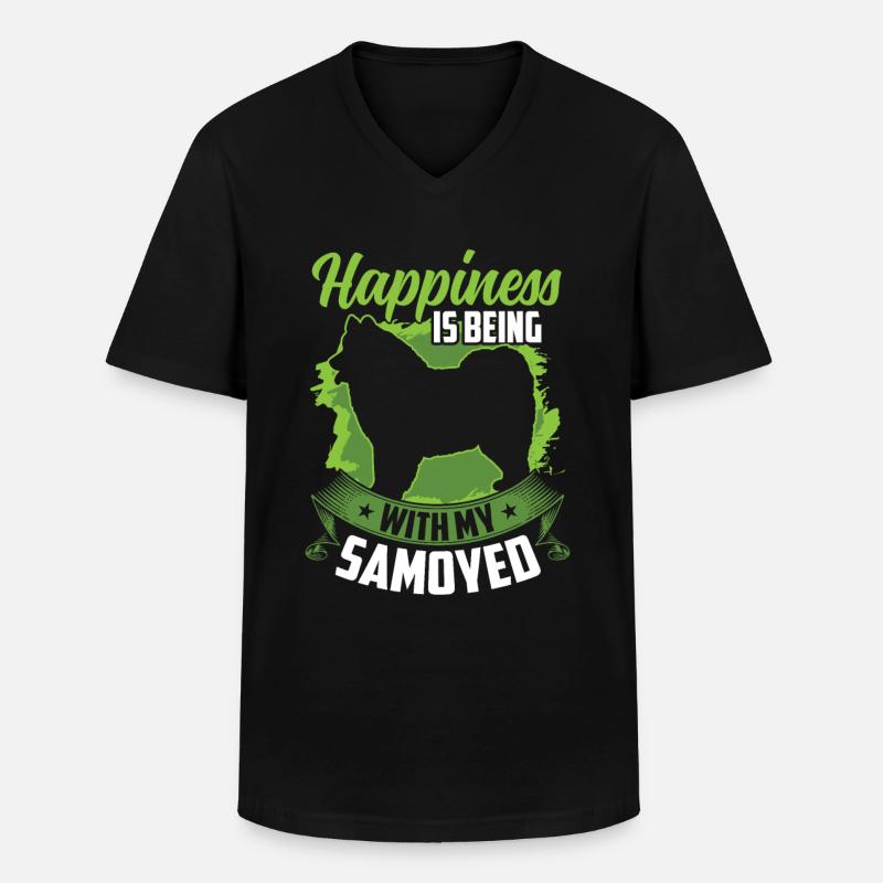Samojede ist glücklich sein Samojedenspitz - Männer-T-Shirt mit V-Ausschnitt - Schwarz