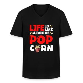 La vie est comme une boîte de pop-corn - T-shirt col V Homme - noir - Devant - AI Model Male 178 dark (178cm)