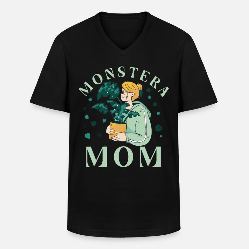 Monstera Mom - Männer-T-Shirt mit V-Ausschnitt - Schwarz
