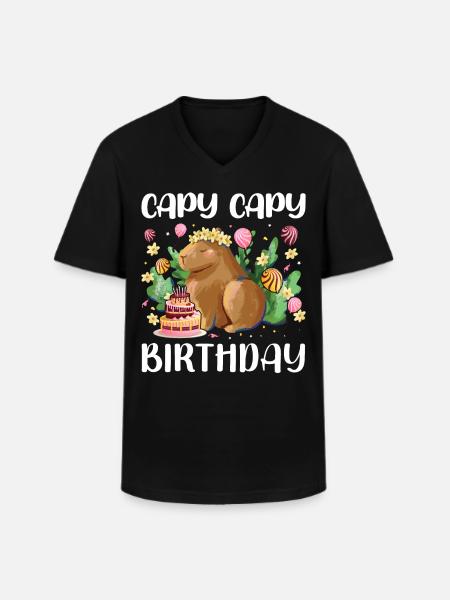 Capy Birthday - Männer-T-Shirt mit V-Ausschnitt - Schwarz