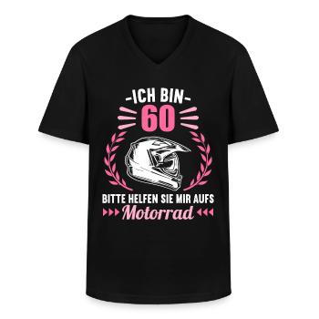 Ich bin 60 bitte helfen auf Motorrad 60 Geburtstag - Männer-T-Shirt mit V-Ausschnitt - Schwarz - Vorne - AI Model Male 178 dark (178cm)