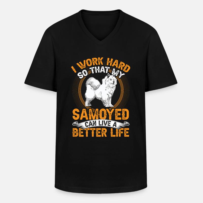 Samojede arbeite hart Samojedenspitz - Männer-T-Shirt mit V-Ausschnitt - Schwarz