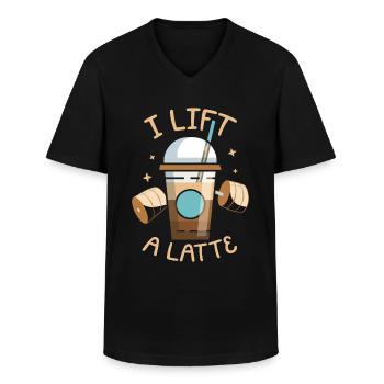 Je soulève un buveur de caféine de café au lait - T-shirt col V Homme - noir - Devant - AI Model Male 178 dark (178cm)