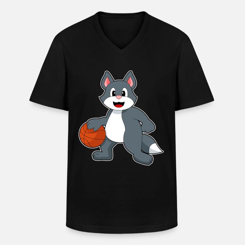 Chat Basketteur Basketteur - T-shirt col V Homme - noir