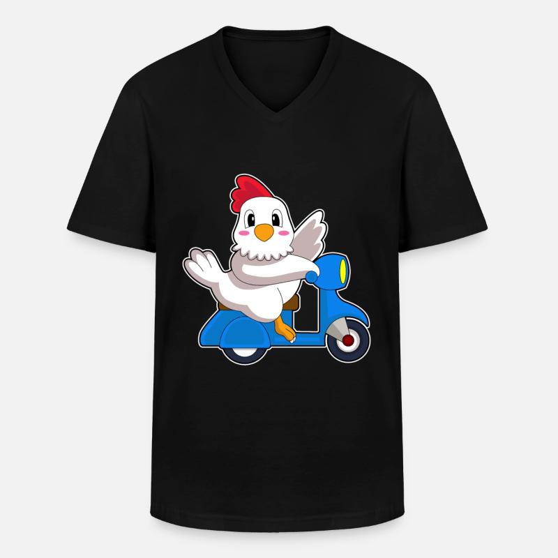 Huhn Motorroller - Männer-T-Shirt mit V-Ausschnitt - Schwarz
