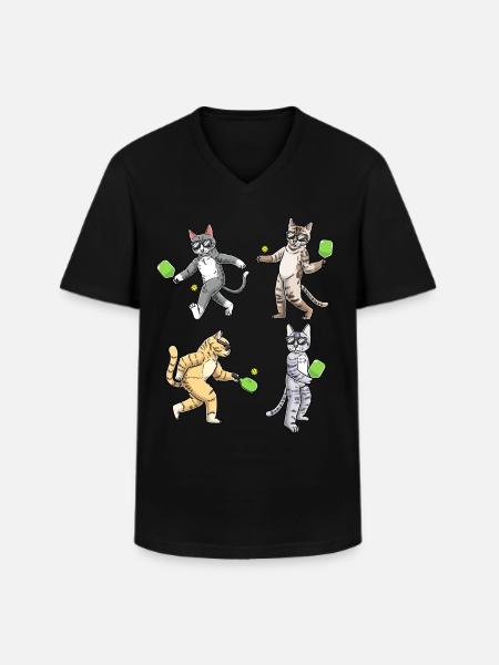Cat plays pickleball - Men's V-Neck T-Shirt - black
