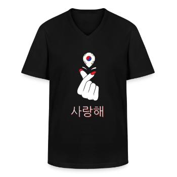 J’aime la Corée du Sud Drapeau coréen K-pop Fan - T-shirt col V Homme - noir - Devant - AI Model Male 178 dark (178cm)