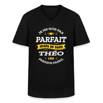 THÉO PARFAIT - PRENOM THÉO - T-shirt col V Homme - noir - Devant - AI Model Male 178 dark (178cm)