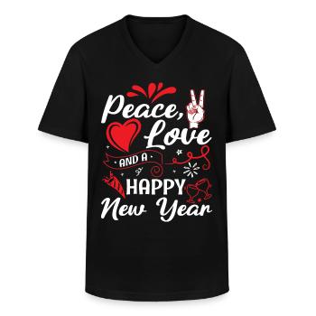 Réveillon du Nouvel An, Paix, Amour, Bonne Année - T-shirt col V Homme - noir - Devant - AI Model Male 178 dark (178cm)
