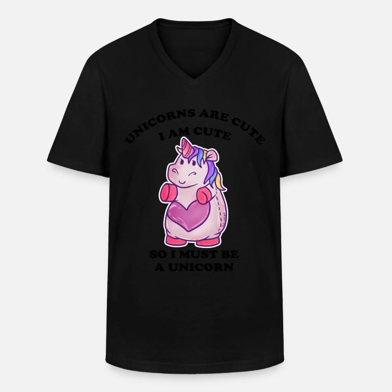 dickes kuscheliges Einhorn - Männer-T-Shirt mit V-Ausschnitt - Schwarz