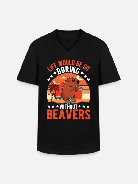Biber Geschenk Biberdamm - Männer-T-Shirt mit V-Ausschnitt - Schwarz