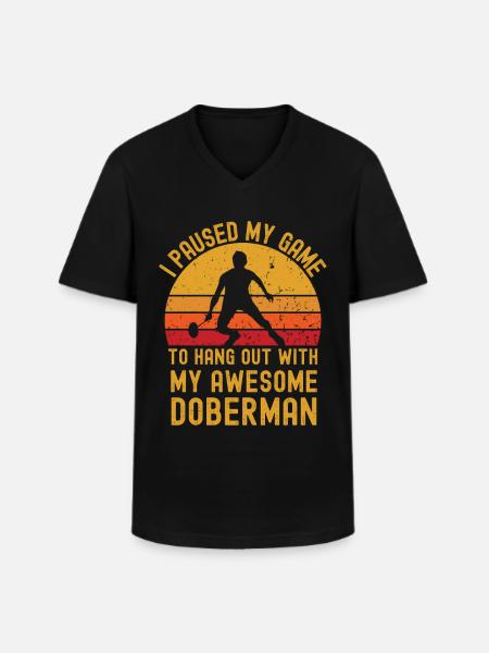 Badminton and Doberman - Men's V-Neck T-Shirt - black