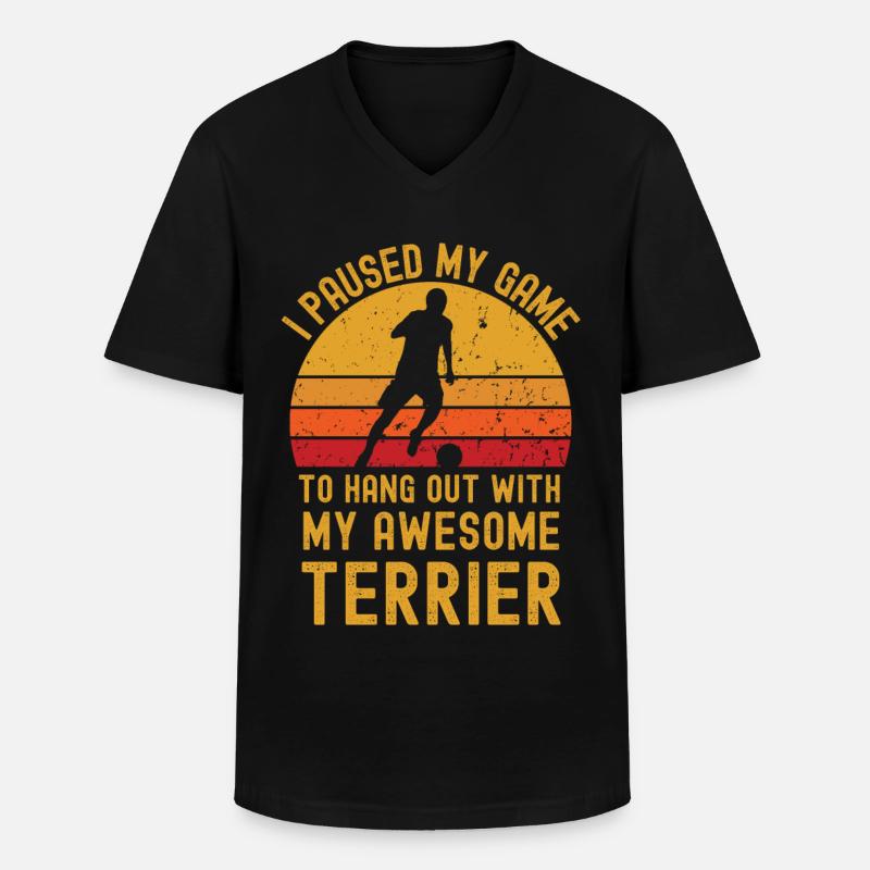 Fußball und Terrier - Männer-T-Shirt mit V-Ausschnitt - Schwarz