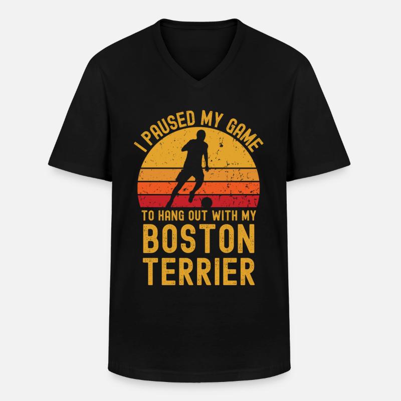 Fußball und Boston-Terrier - Männer-T-Shirt mit V-Ausschnitt - Schwarz