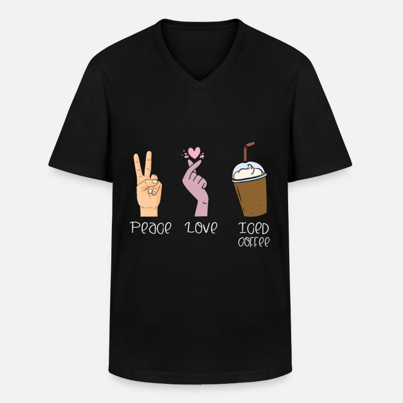 Friedensliebes-eiskaffee-liebhaber-koffein-trinker - Männer-T-Shirt mit V-Ausschnitt - Schwarz