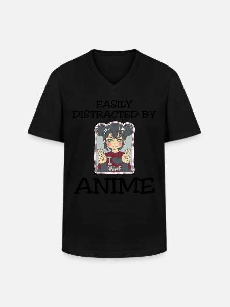 Easily Distracted By Anime - Männer-T-Shirt mit V-Ausschnitt - Schwarz