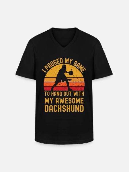 Basket-ball et teckels - T-shirt col V Homme - noir