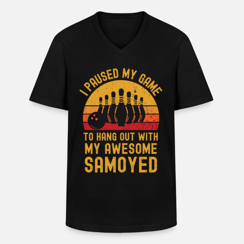 Bowling und Samojede - Männer-T-Shirt mit V-Ausschnitt - Schwarz