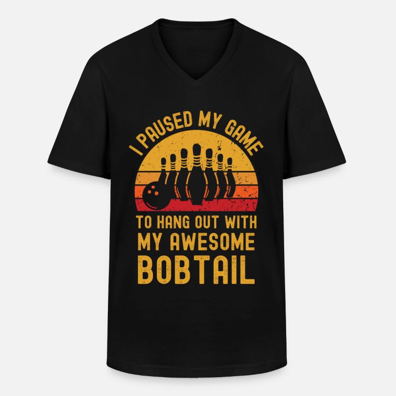 Bowling und Bobtail - Männer-T-Shirt mit V-Ausschnitt - Schwarz