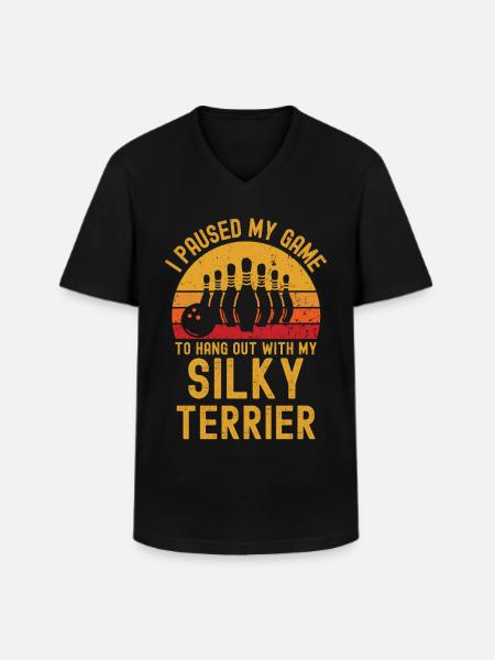 Bowling et Silky-Terrier - T-shirt col V Homme - noir